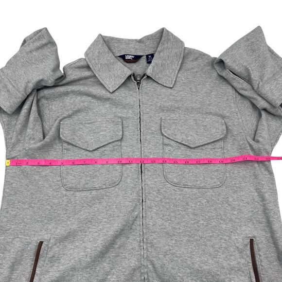 Lands' End Mens Gray Full Zip Cotton Faux Suede Contrast Jacket Sz XL - Picture 10 of 13